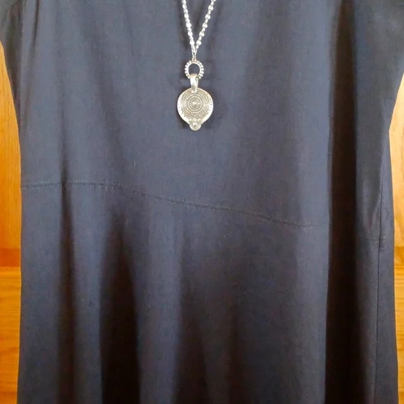 Sz L Eileen Fisher Black Linen Blend Sleeveless Midi Dress - Picture 3 of 8